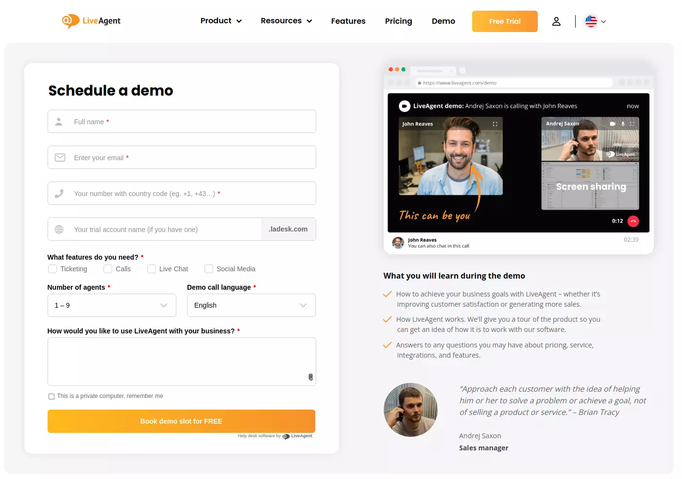 LiveAgent suplanuoti demonstraciją