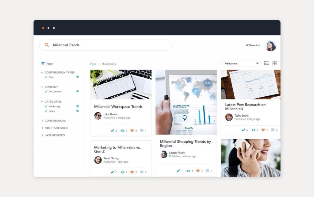 Bloomfire teikiamo žinių bazės sprendimo pavyzdys