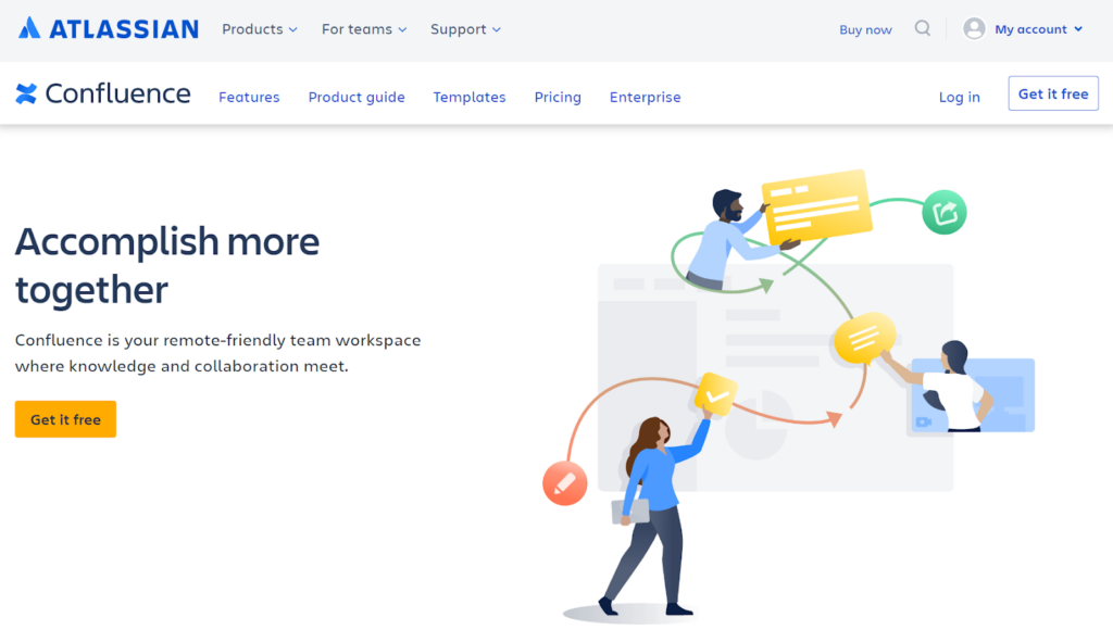 Elegantus Confluence programinės įrangos pagrindinio ekrano vaizdas