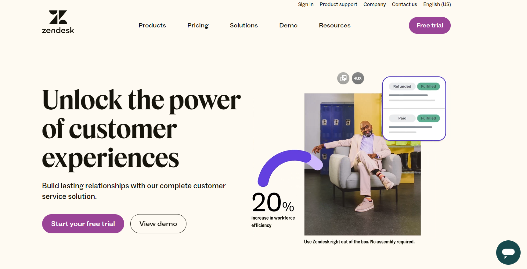 Zendesk Suite pagrindinis puslapis - santykiais orientuota el. komercijos tiesioginio pokalbio programinė įranga