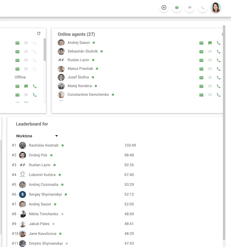 Vidinis darbo vietos pokalbio funkcija LiveAgent - pavyzdys