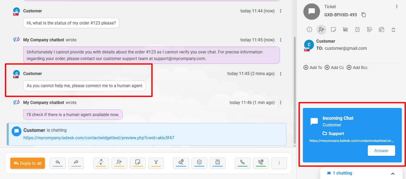 LiveAgent AI žmogaus perdavimo peržiūra