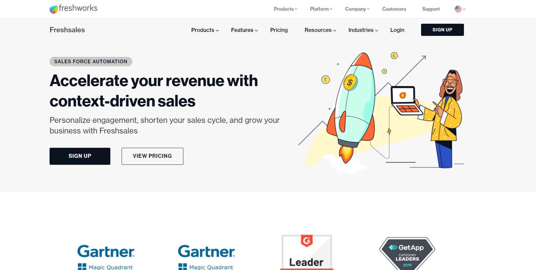 Freshworks Freshsales pagrindinis puslapis