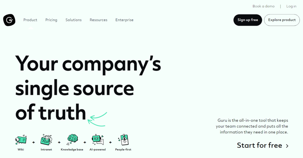 Patrauklus Guru žinių bazės ekranas