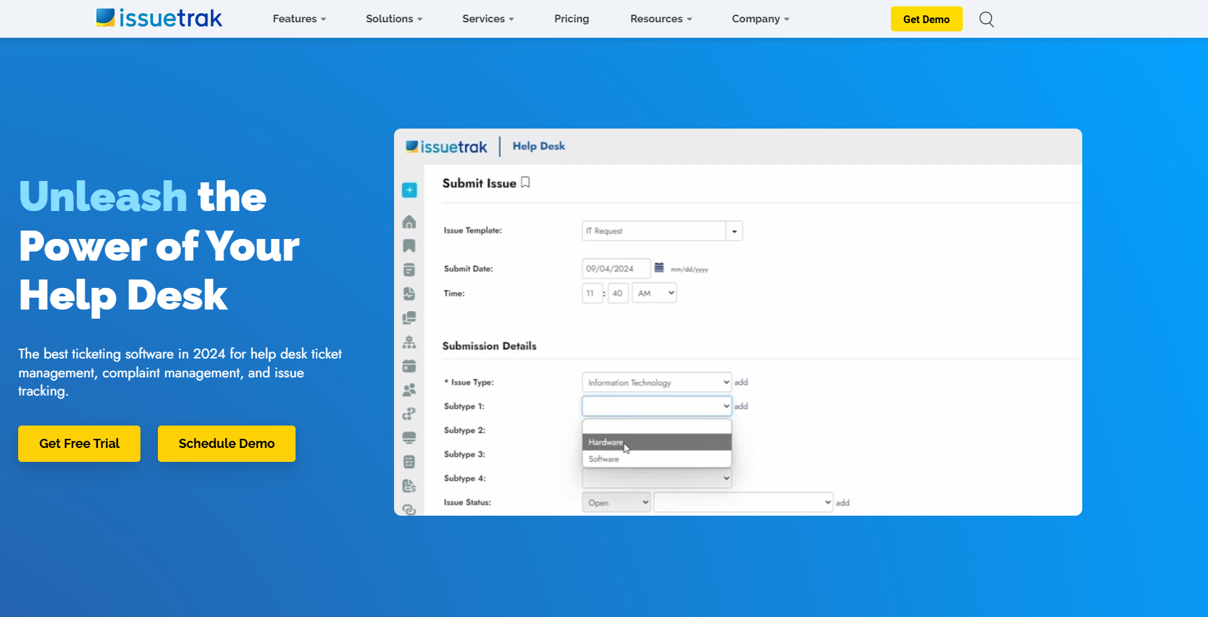 Issuetrak pagrindinis puslapis