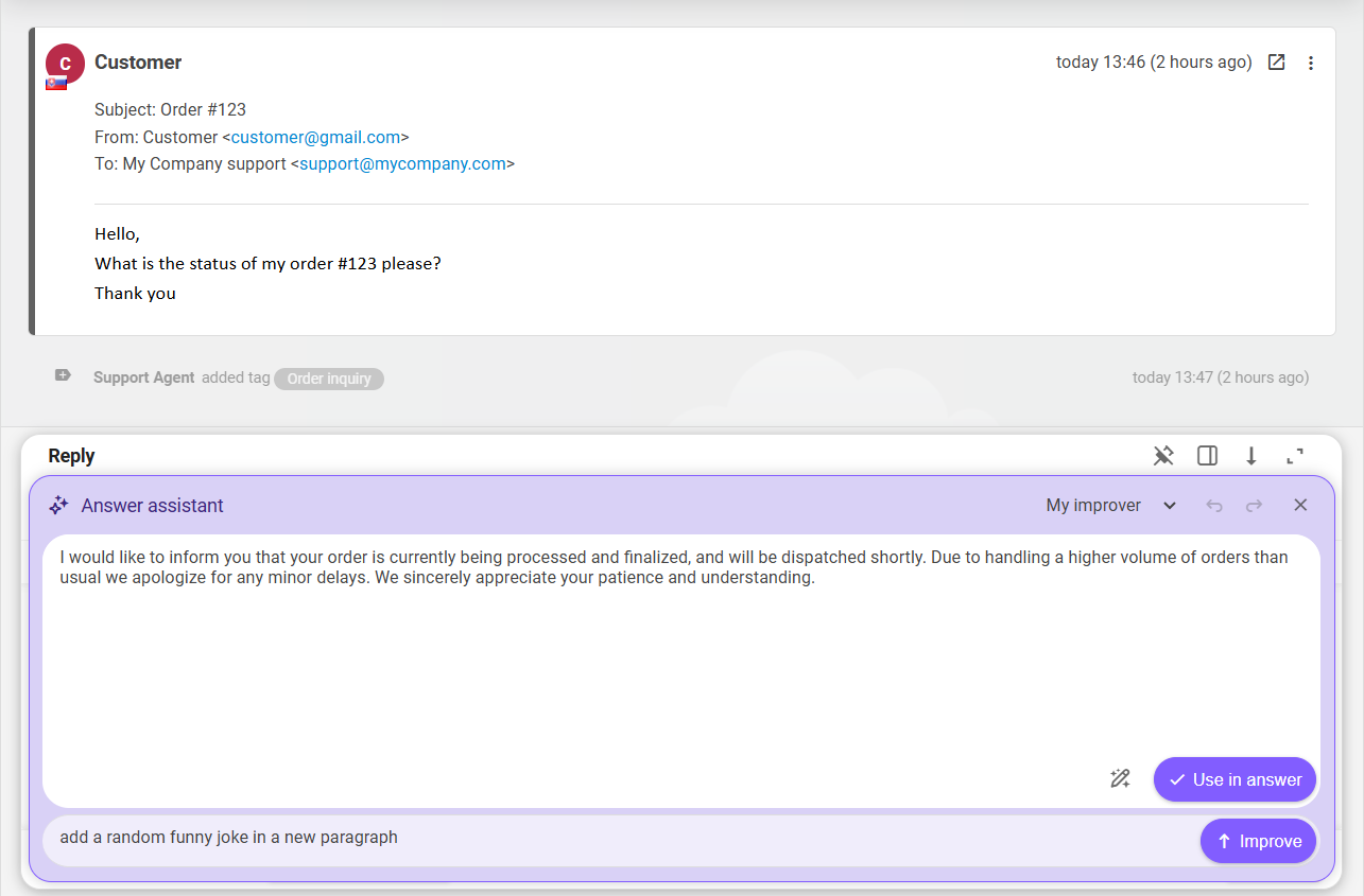 LiveAgent AI atsakymų kūrėjas ir tobulintojas