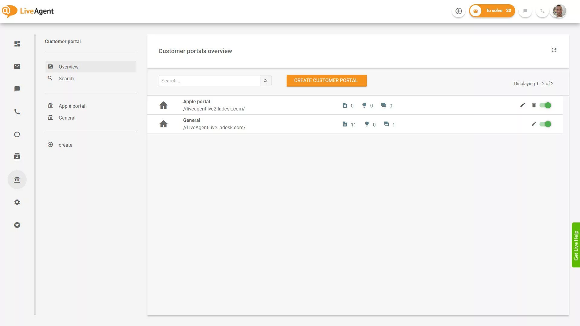 LiveAgent bilietų apžvalga programoje