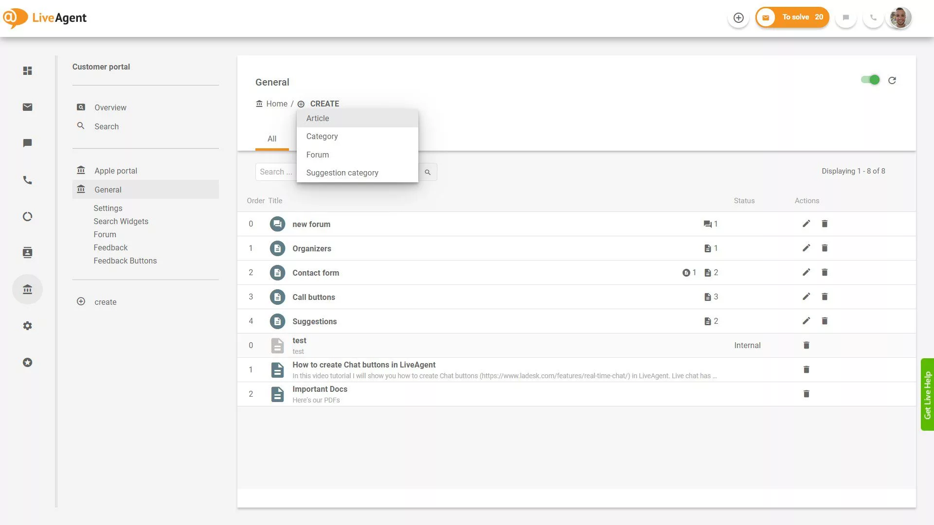 LiveAgent bilietų apžvalga programoje