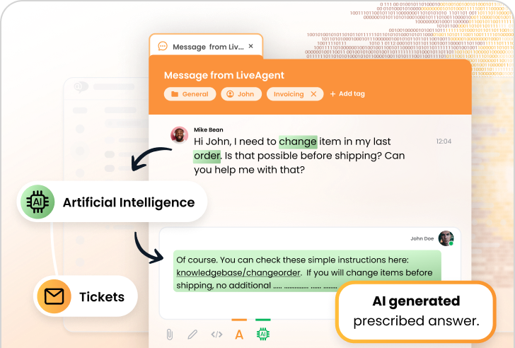 LiveAgent AI atsakymų kūrėjas funkcija