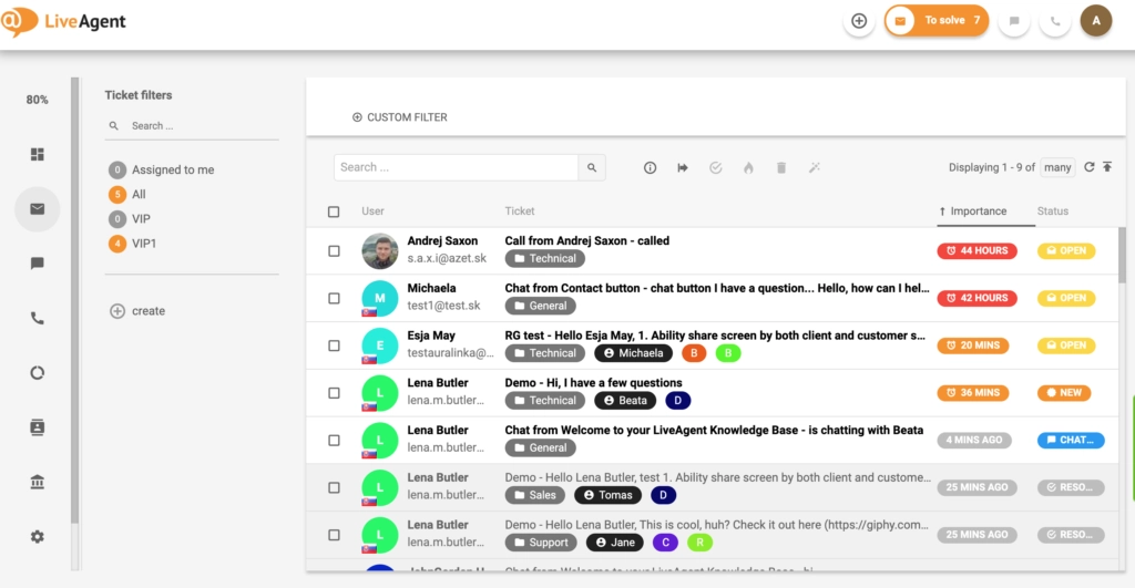 LiveAgent bilieto sistemos sąsajos apžvalga.