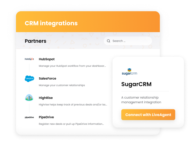 Kelių CRM integracijų pavyzdys LiveAgent
