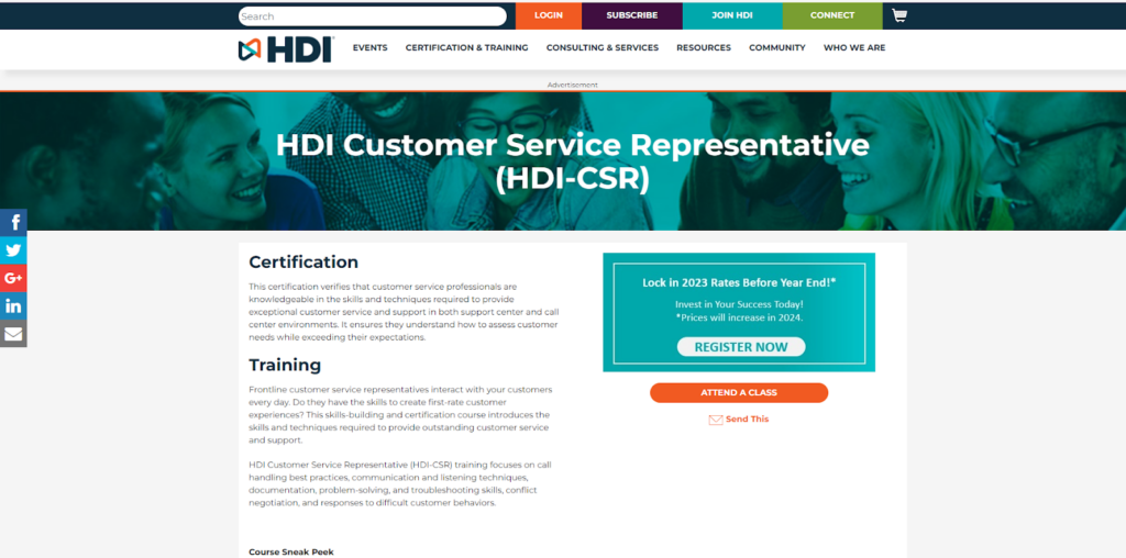 HDI Customer Service Representative kursas