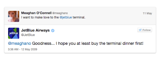 JetBlue atsakymas į kliento tweetą Twitter