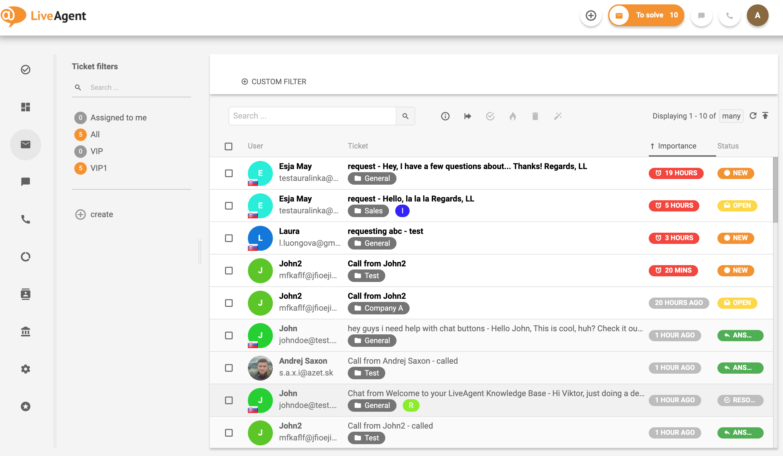 LiveAgent – Ticket statuses (examples)