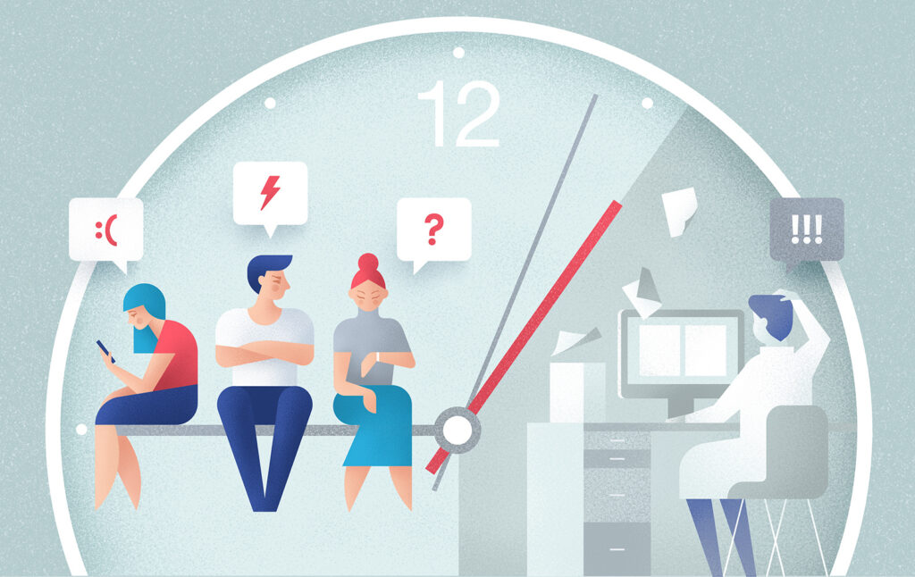 Iliustracija: klientai laukia pagalbos