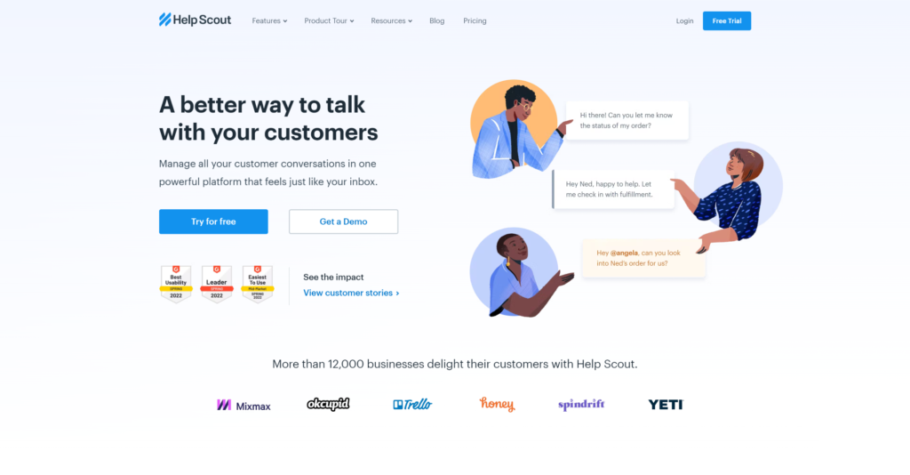 Help Scout Help Desk programinė įranga pagrindinis puslapis