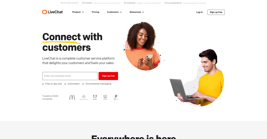 LiveChat pradžios puslapis