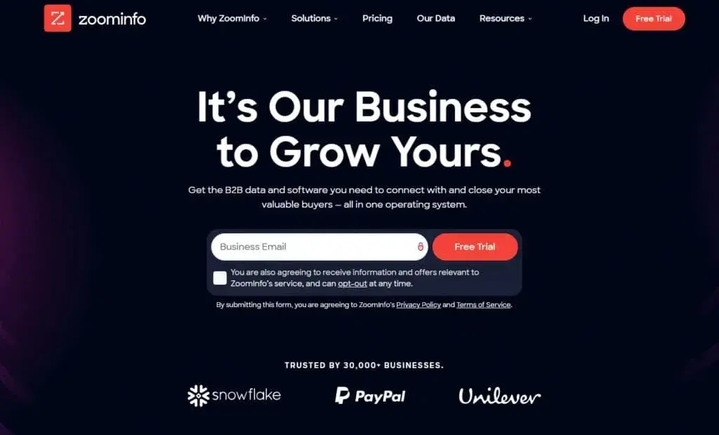 ZoomInfo pagrindinis puslapis