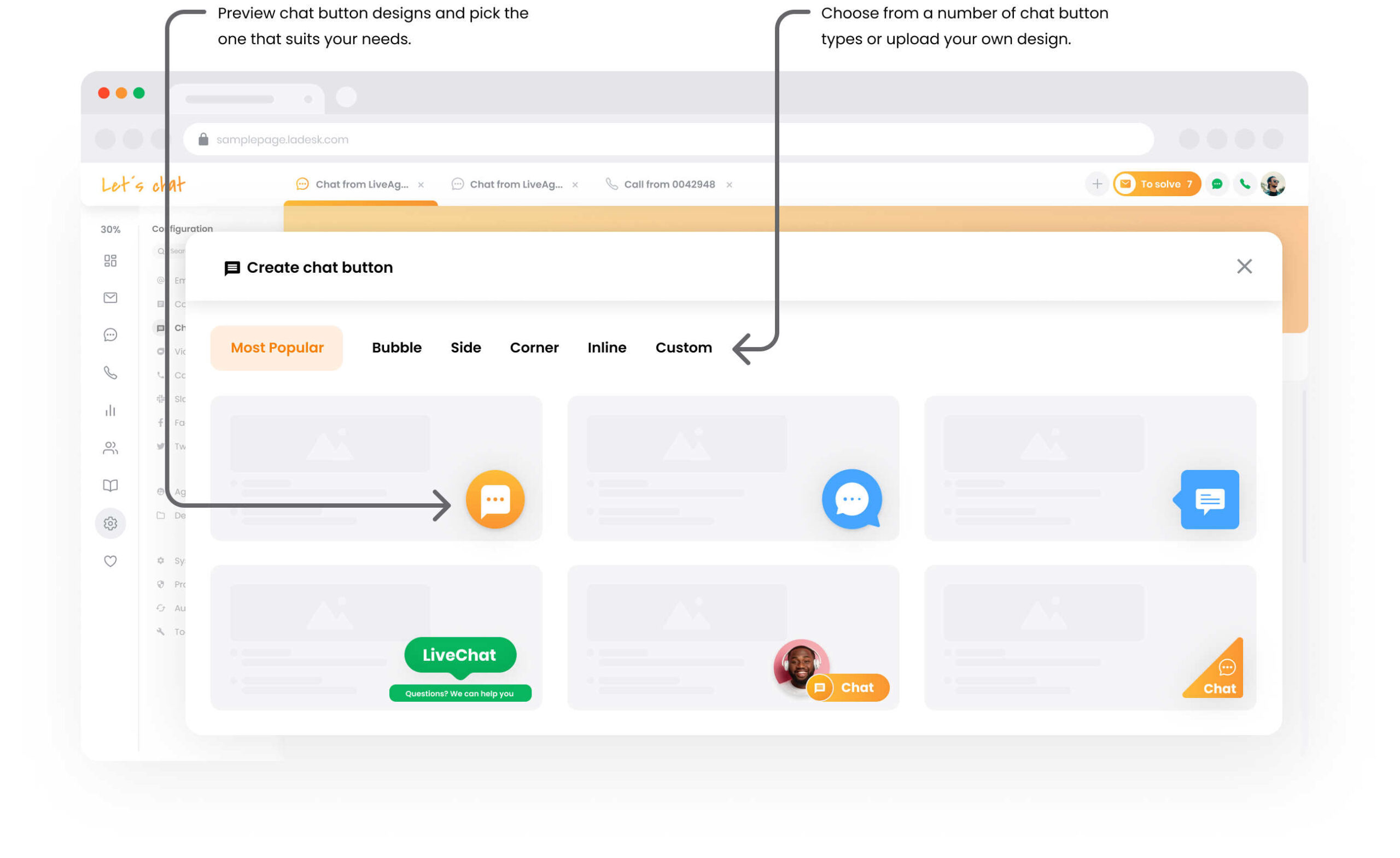 LiveAgent pokalbio mygtuko galerija