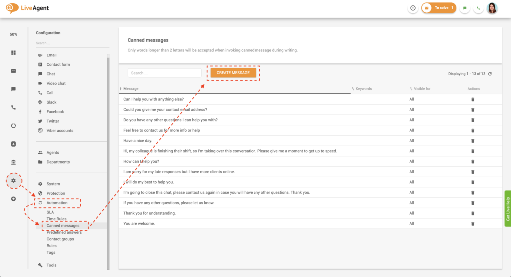 Sukurti iš anksto parašytą žinutę LiveAgent
