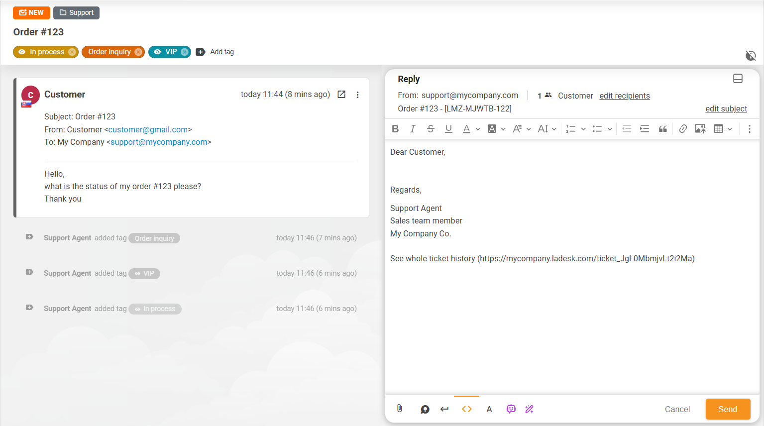 Patobulintas bilieto išdėstymo vaizdas LiveAgent