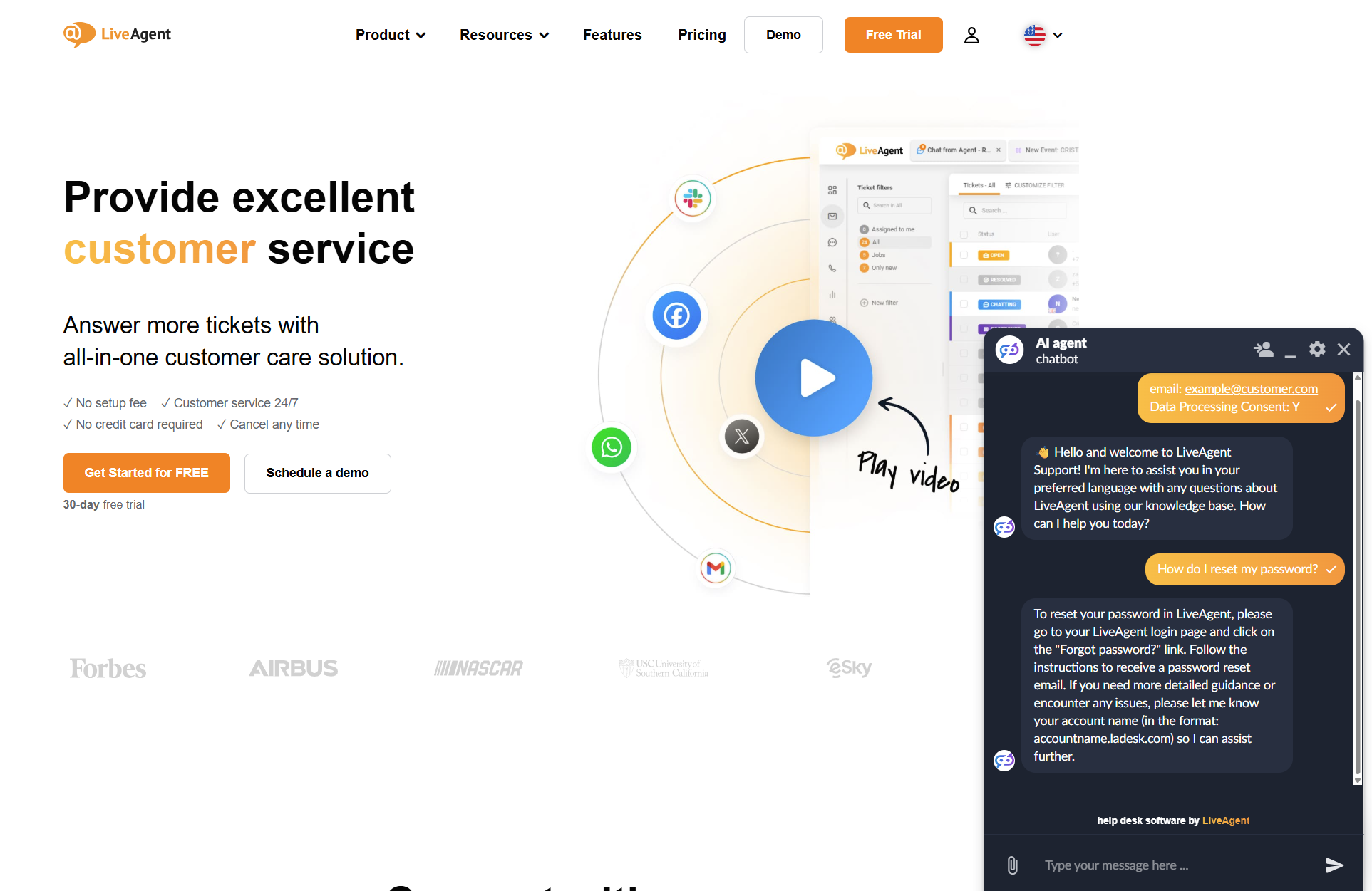 LiveAgent AI Chatbot pokalbio sąveika LiveAgent puslapyje