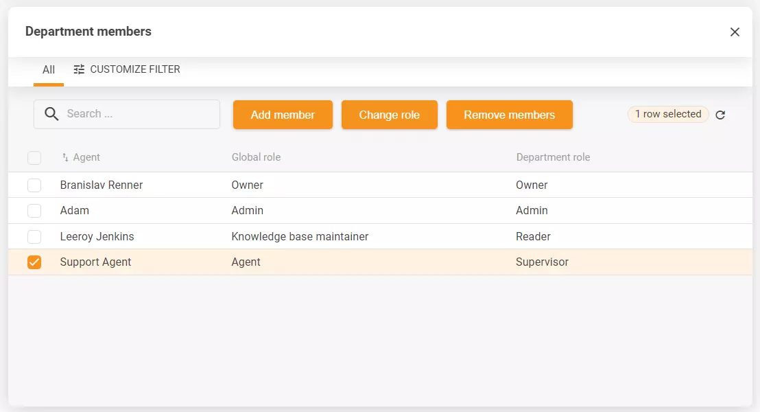 Departamento nustatymų ekrano nuotrauka su keliais konfigūracijos variantais