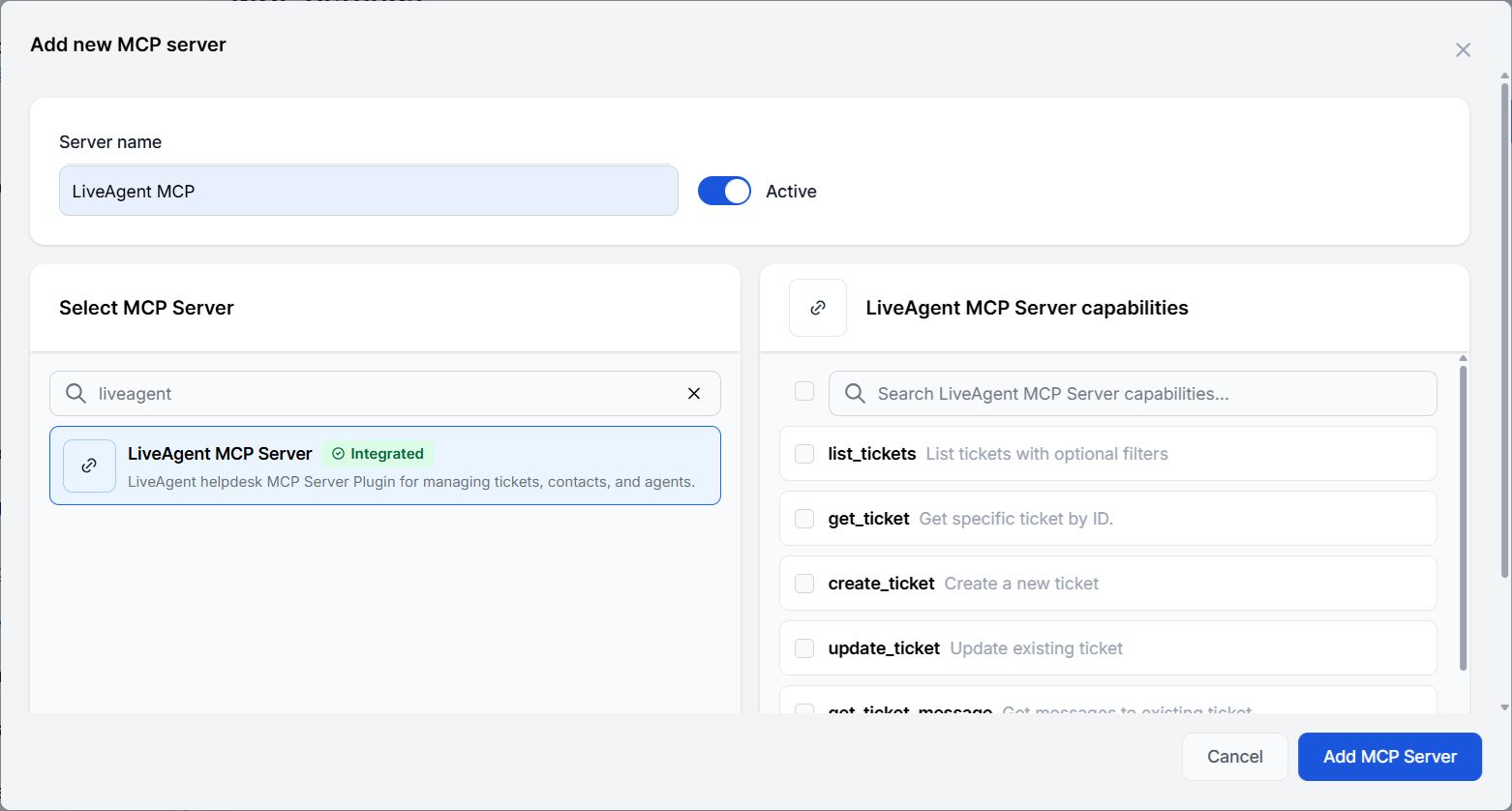 Naujas MCP serveris Liveagent buvo pridėtas prie FlowHunt