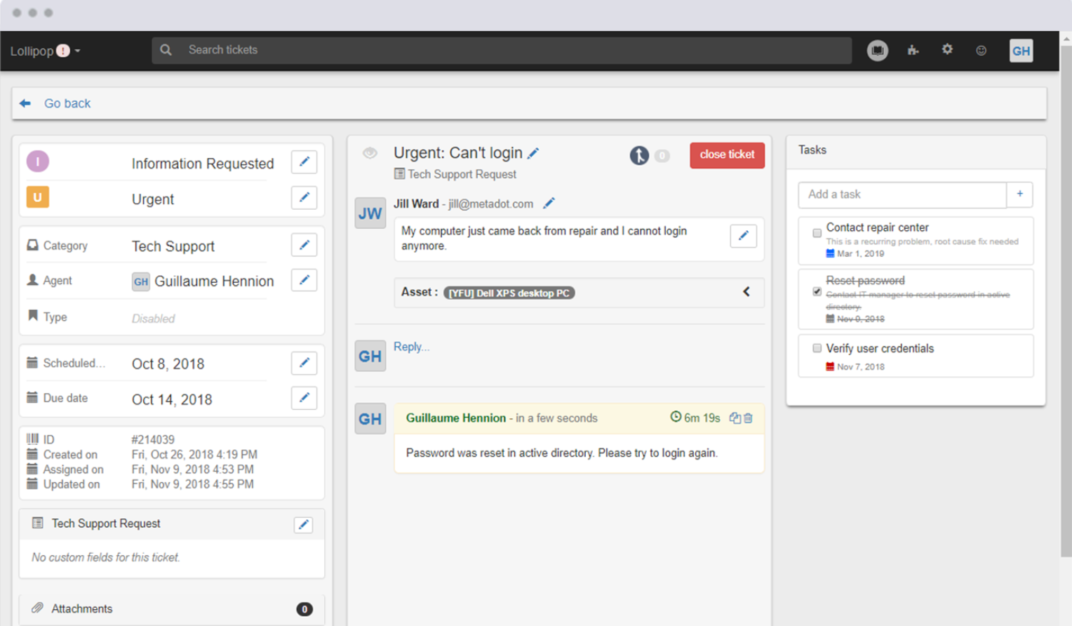 Mojo IT Helpdesk bilieto užduotys