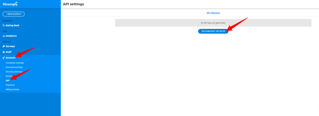 Kaip generuoti API raktą Nicereply paskyroje