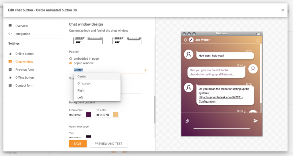 Iššokančio lango funkcija LiveAgent