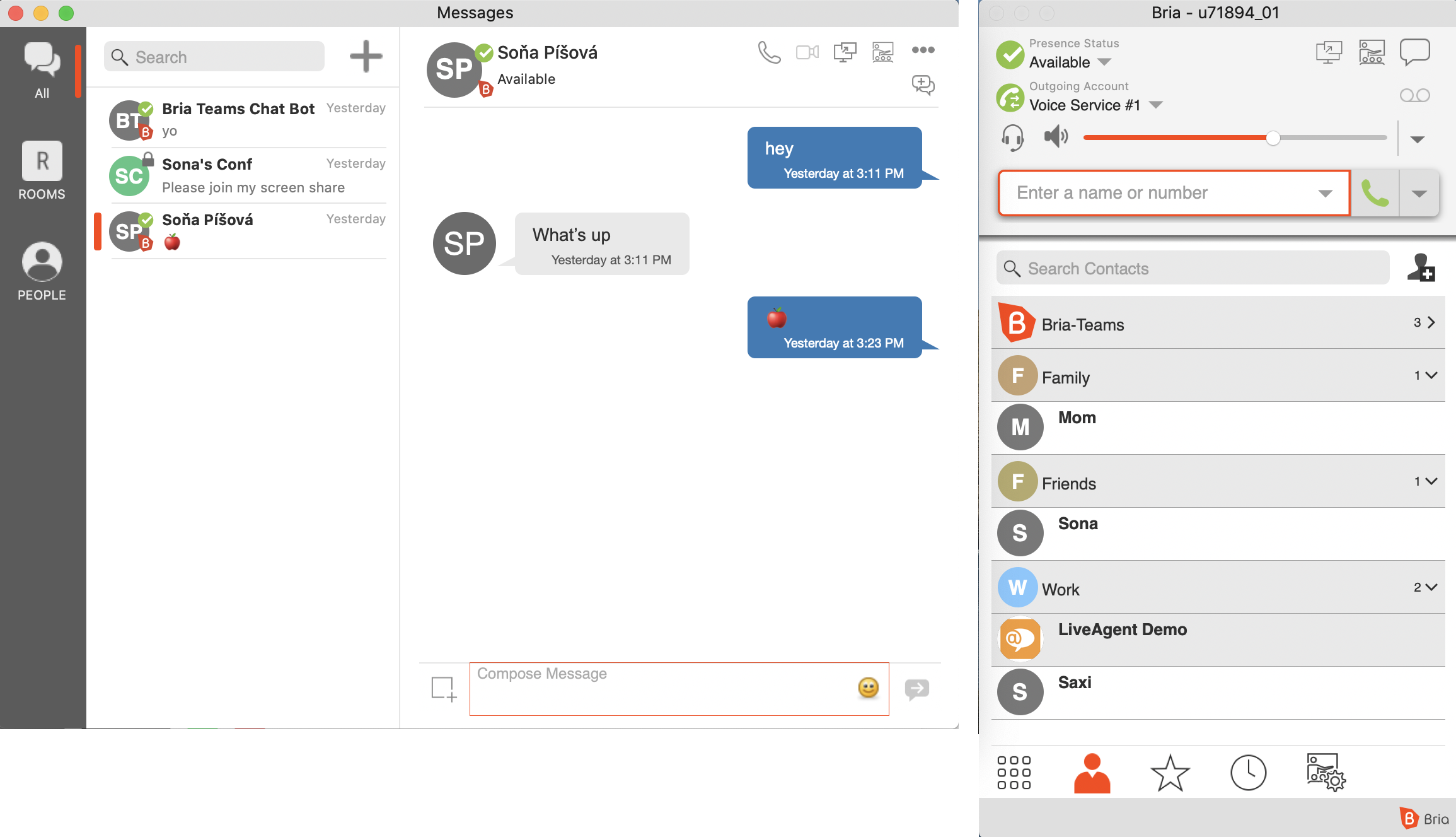 Bria softphone komandos žinutės