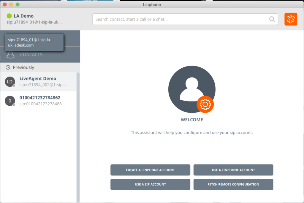Linphone softphone paskyros nustatymas