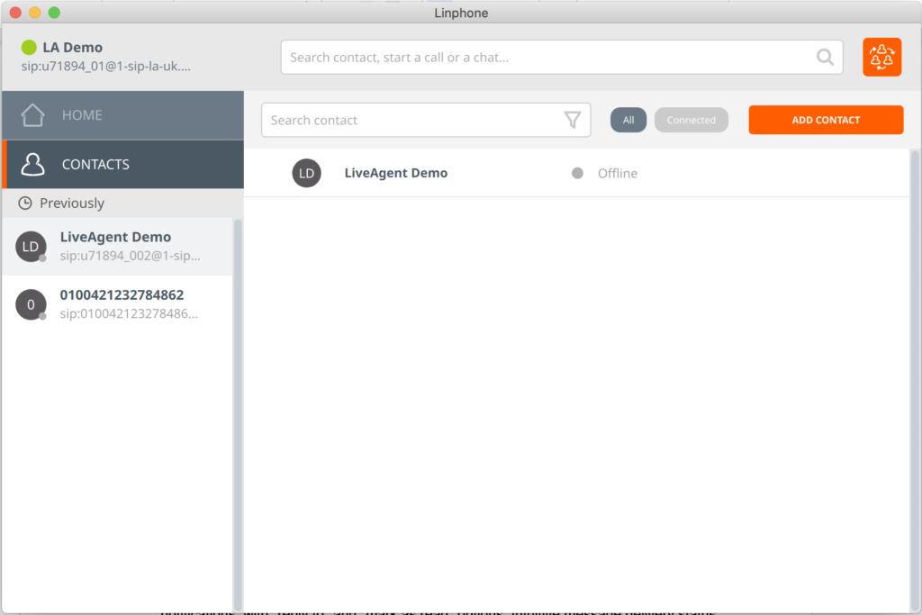 Linphone softphone sąsaja
