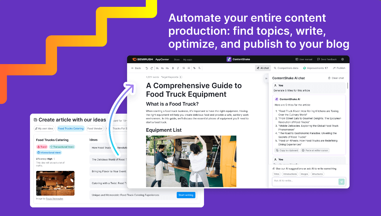 Semrush Content Shake AI pokalbio langas
