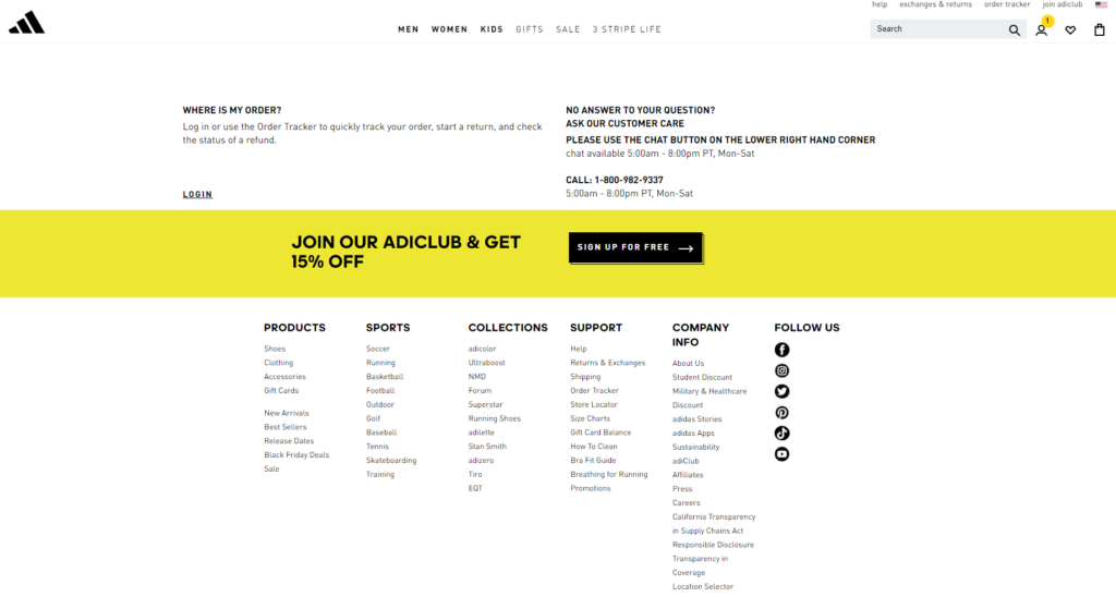 Adidas klientų palaikymas