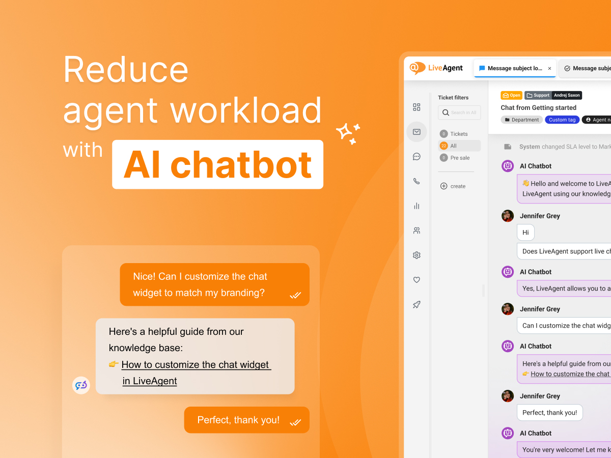 LiveAgent AI Chatbot sąsajos ekrano kopija