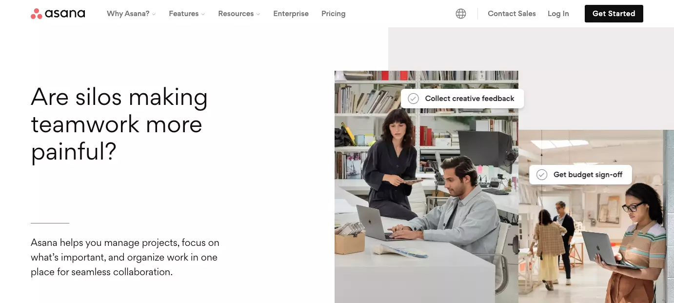 Asana pagrindinis puslapis - pagerinkite efektyvumą jūsų organizacijoje, pagerinant komandos bendradarbiavimą, organizuodami darbą ir išlaikydami skaidrumą.