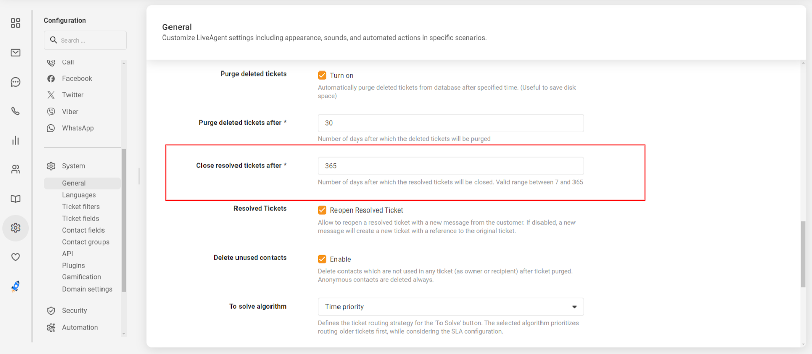 Automatinio išspręstų bilietų uždarymo funkcija