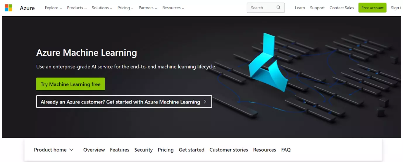 Azure Machine Learning Studio pradžios puslapis