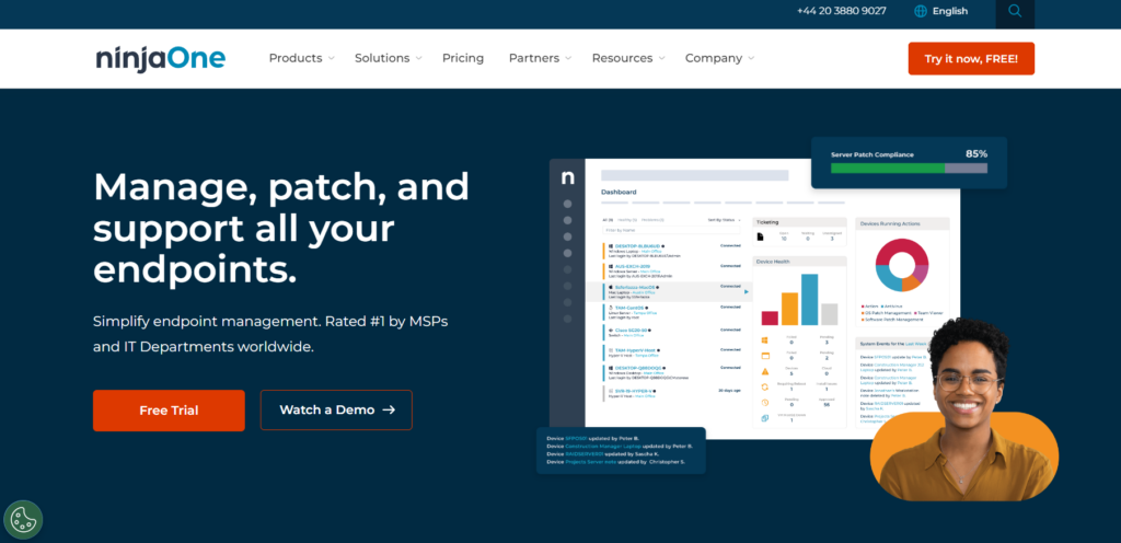 NinjaOne pagrindinis puslapis - IT valdymo platforma