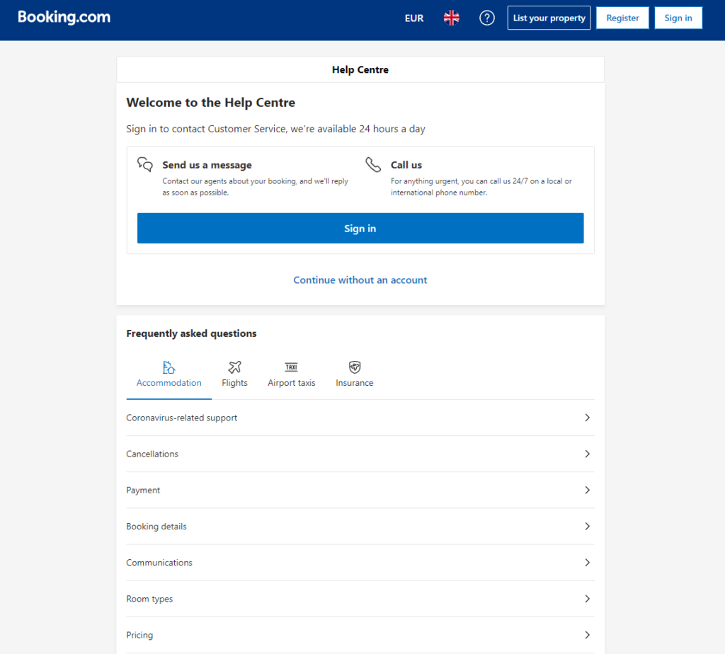 Booking.com pagalbos centras