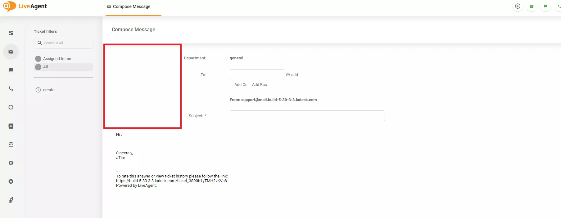Paveikslėlis, rodantis dizaino problemą Rašyti žinutę ekrane LiveAgent