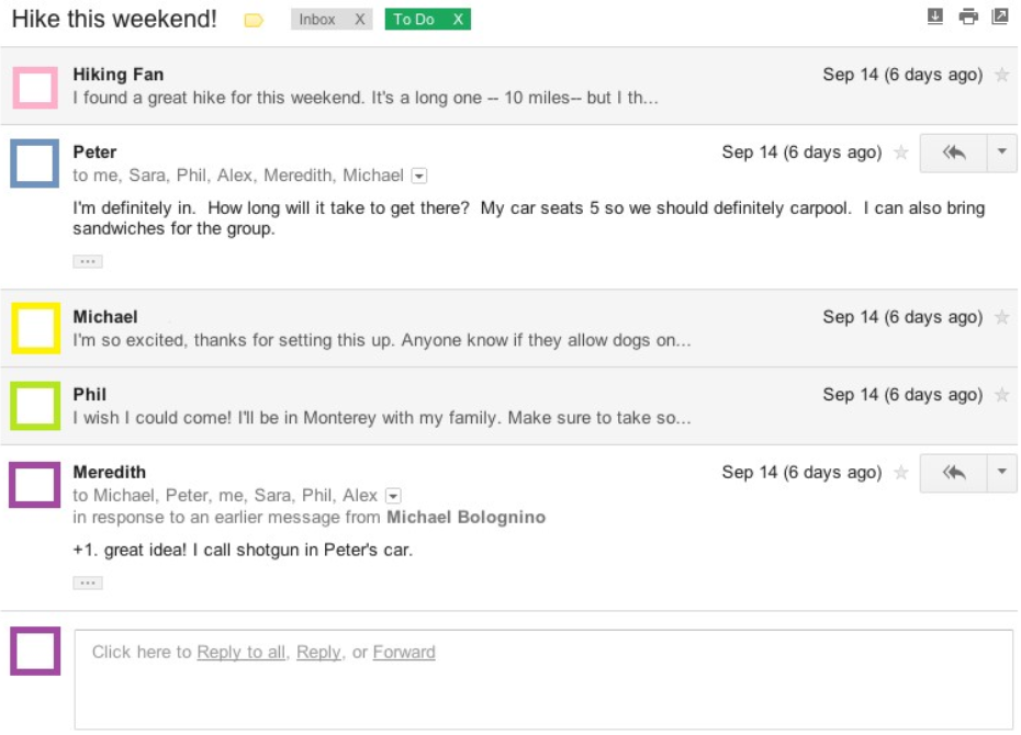 Organizuotos el. pašto gijos pavyzdys