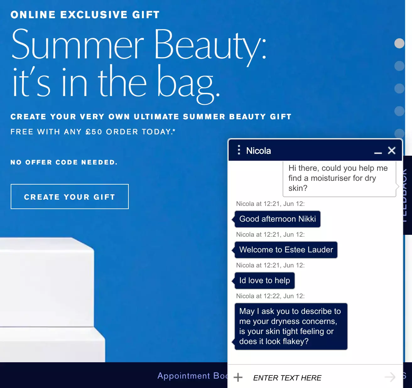 Estee Lauder tiesioginės pokalbio pavyzdys