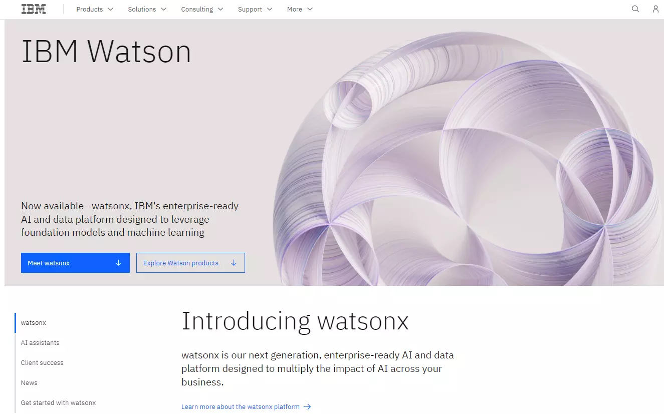 IBM Watson - AI ir duomenų platforma puslapis