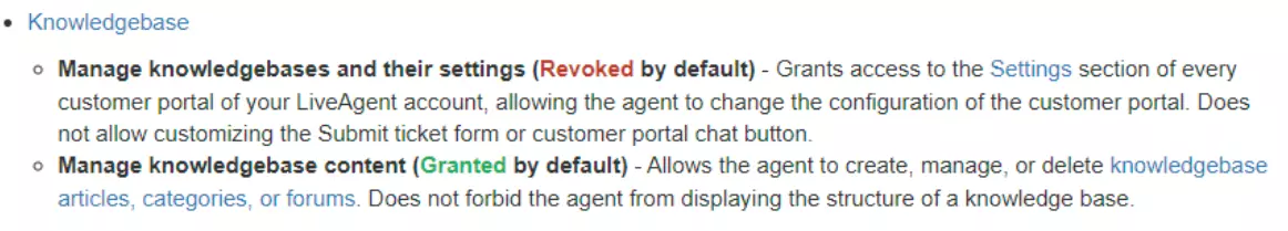 Vaizdas, rodantis skirtingų leidimų, kuriuos naudotojai gali turėti savo žinių bazės atžvilgiu, pavyzdžius