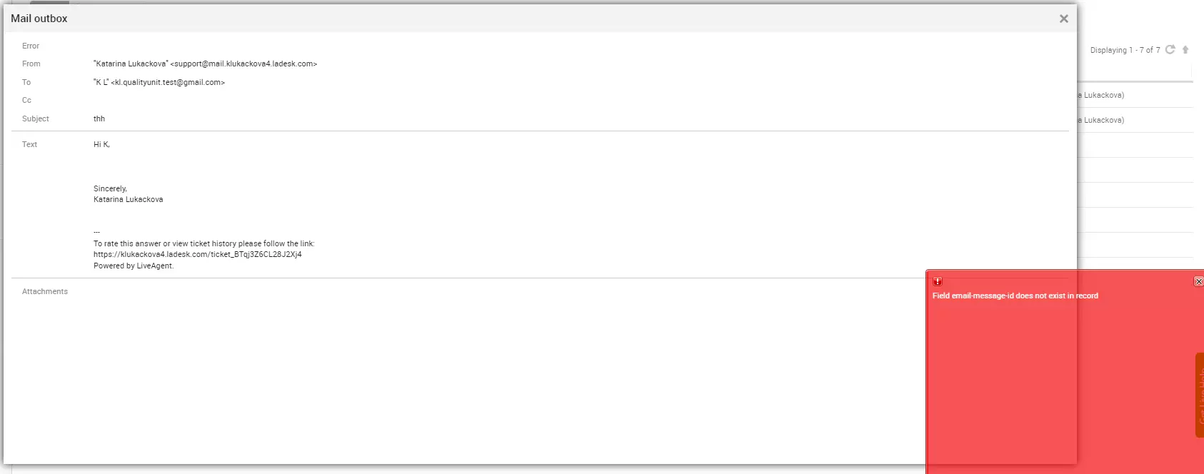 LiveAgent - Pataisyti el. paštai su priedais, sukeliantys klaidą