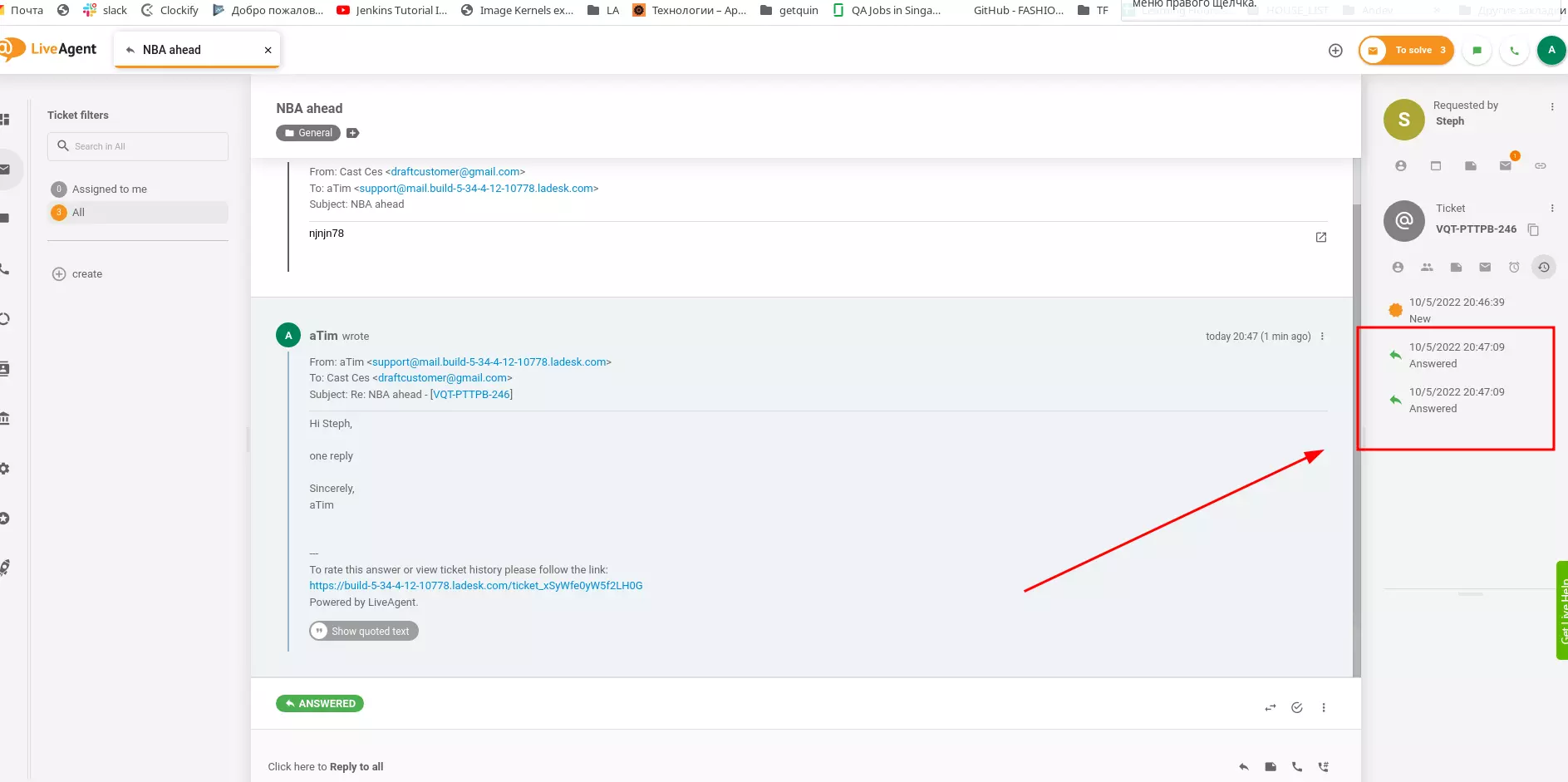 LiveAgent - Pasikartojantis įrašas bilieto būsenos istorijos skirtuke, klaida pataisyta