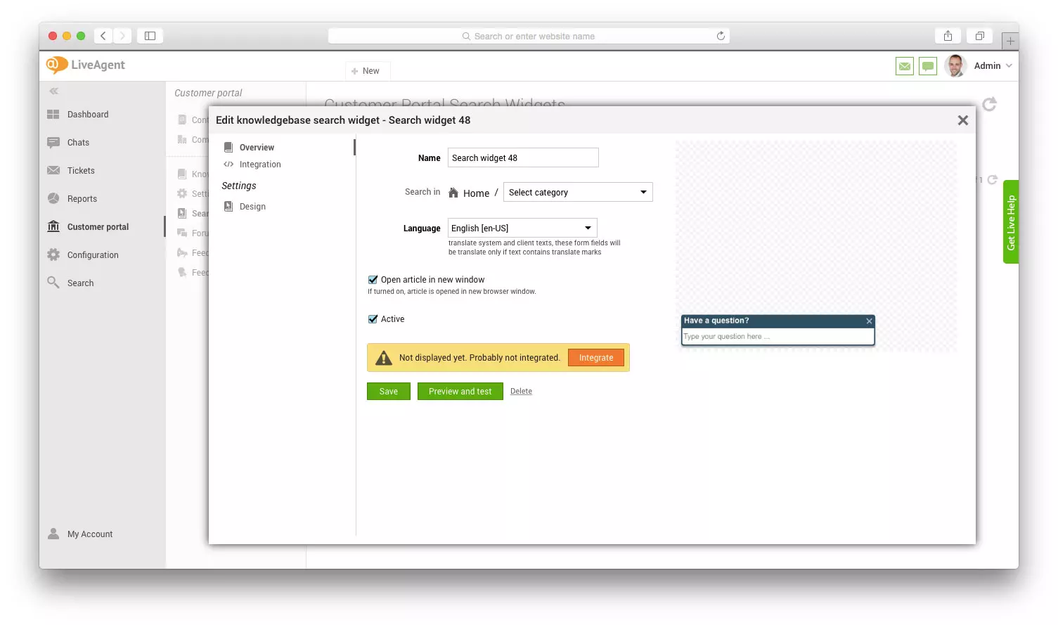 Redaguoti žinių bazės paieškos valdiklį LiveAgent